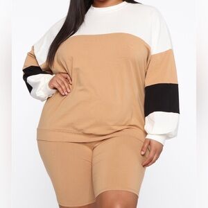 Plus size colorblock biker short set